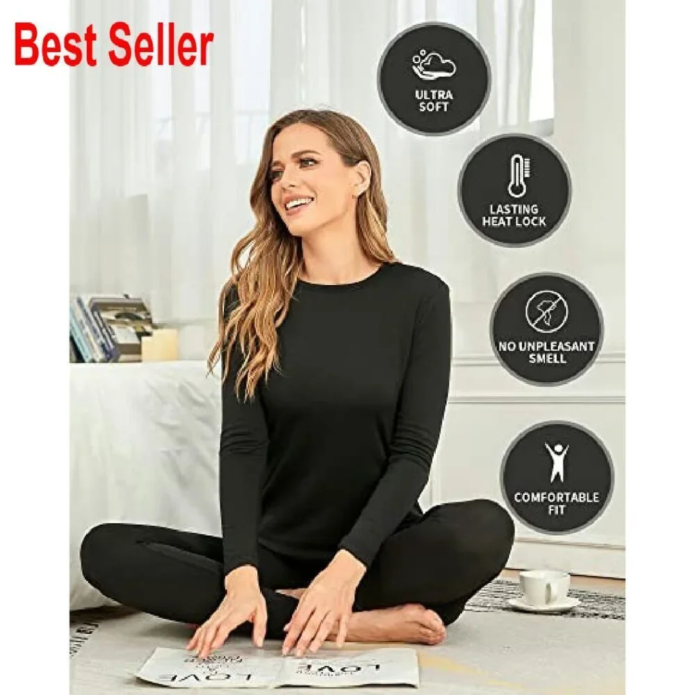Fleece Lined Thermal Underwear Set Long Johns Base Layer Women's Winter